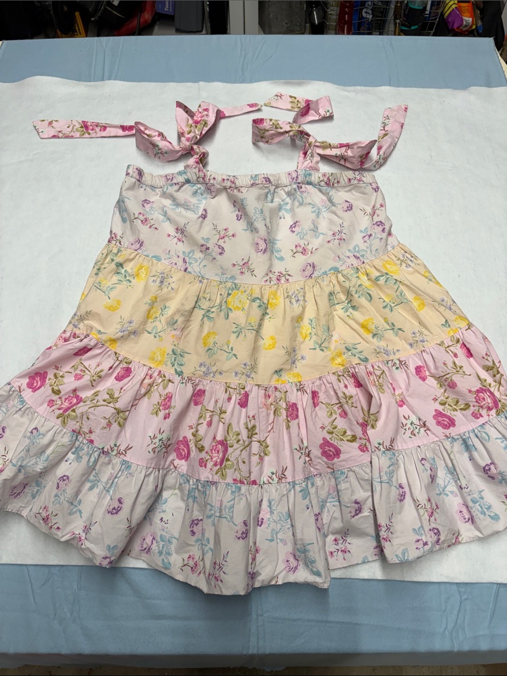 LoveShackFancy for Target Pastel Floral Tiered Mini Dress - Pink, Cream & Yellow